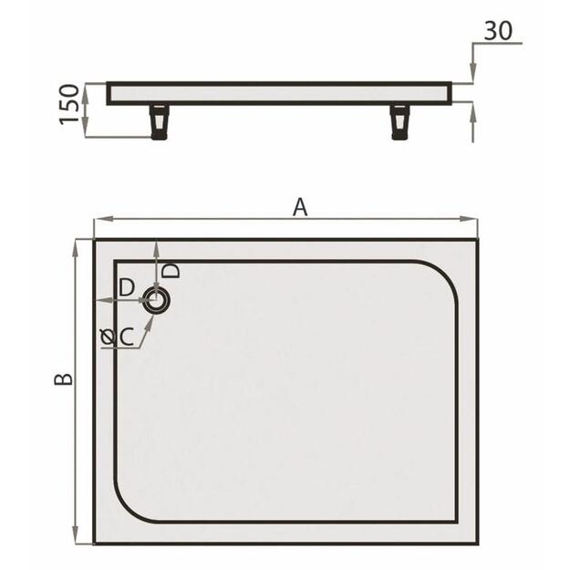 Dušo padėklas SPN Art Stone P710-L, 100 cm x 80 cm