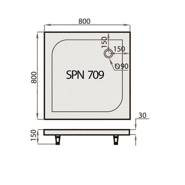 Dušo padėklas SPN P707, 90 cm x 90 cm