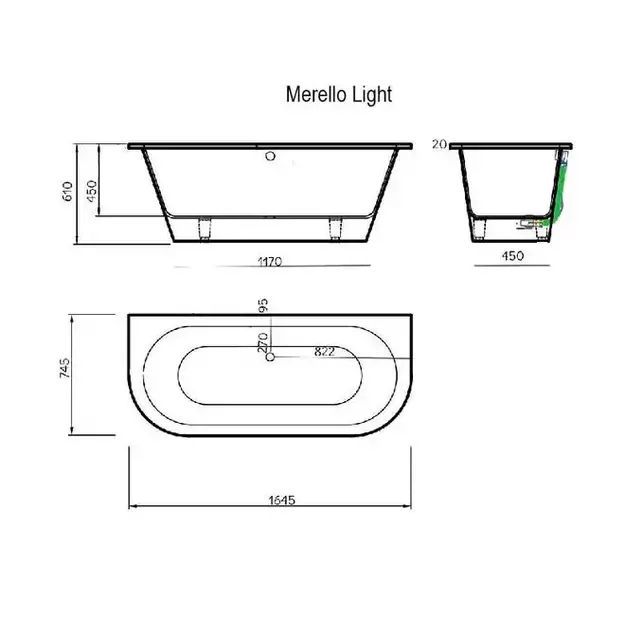 Vonia, laisvai pastatoma SPN Merrelo Light, 164.5 cm x 74.5 cm x 61 cm